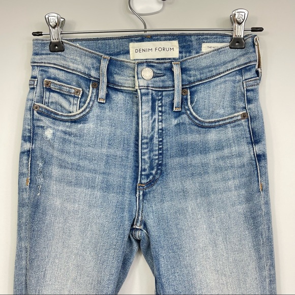 Aritzia Denim Forum The Nico Mid Rise Skinny Crop Raw Hem Distressed Jeans 24 - Picture 6 of 16